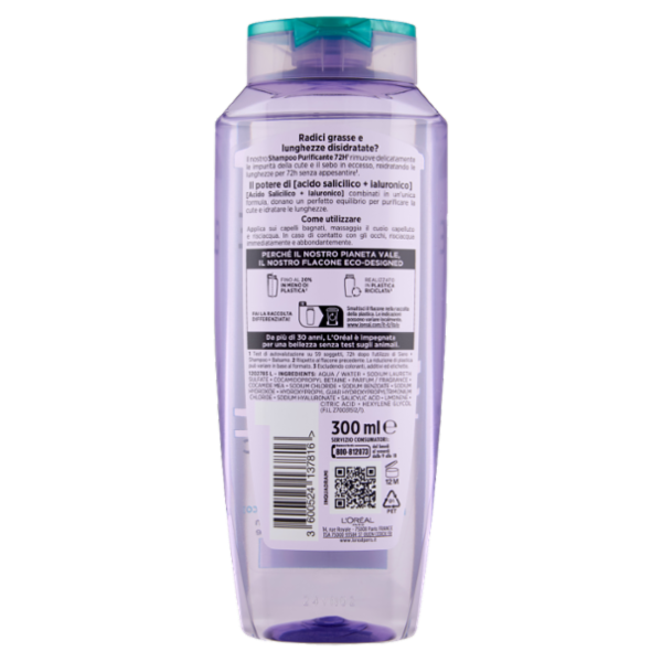 Elvive Hyaluronic Pure 72H Shampoo Purificante, per Cute e Radici Grasse, 300 ml