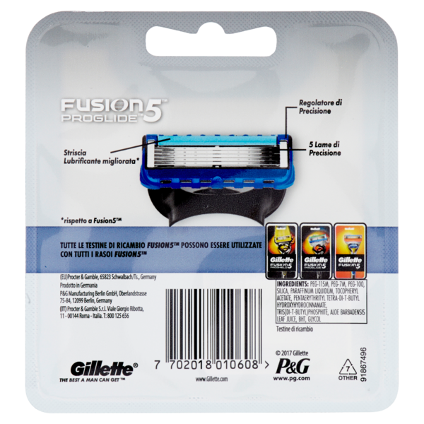 Gillette Lamette di Ricambio per Rasoio da Uomo Fusion5 ProGlide, 4 Ricariche