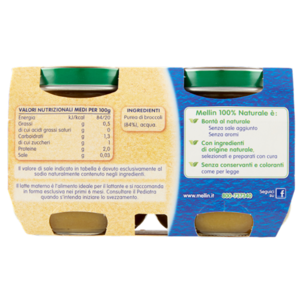 Mellin Broccoli 100% Naturale Omogeneizzato 2 x 125 g