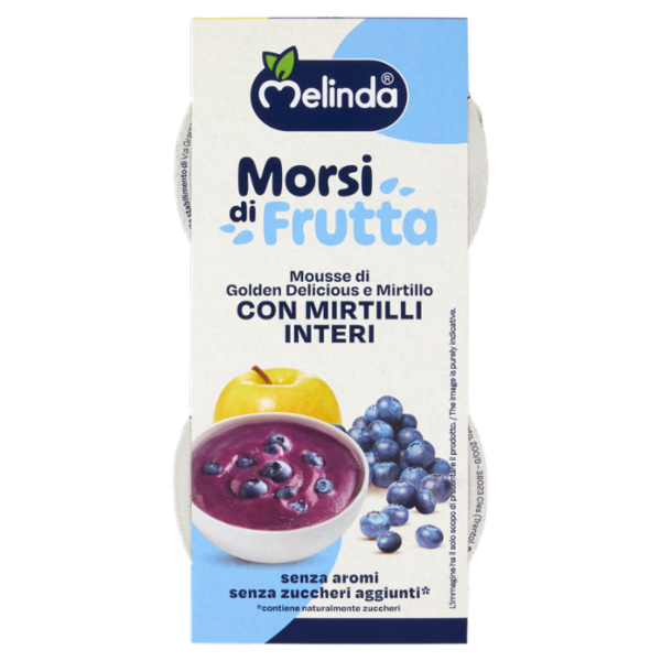 Melinda Morsi di Frutta Mousse di Golden Delicious e Mirtillo con Mirtilli Interi 2 x 100 g