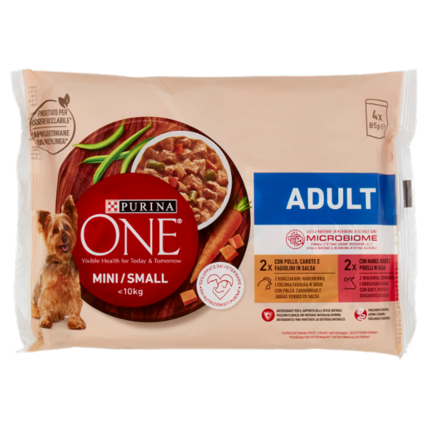 PURINA ONE Mini/Small Adult Pollo e Manzo in Salsa 4 x 85 g