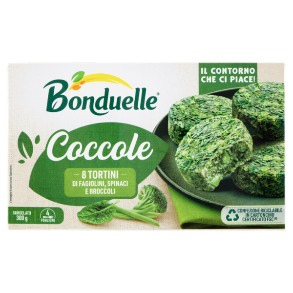 Bonduelle Coccole 8 Tortini di Fagiolini, Spinaci e Broccoli Surgelato 300 g