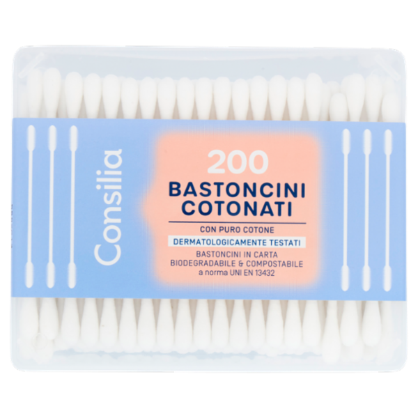 Consilia Bastoncini Cotonati Biodegradabili e Compostabili 200 pezzi