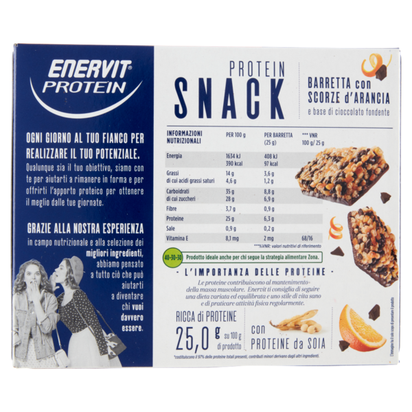 Enervit Protein 100% Vegetale Protein Snack Barretta con Scorze d'Arancia 8 x 25 g