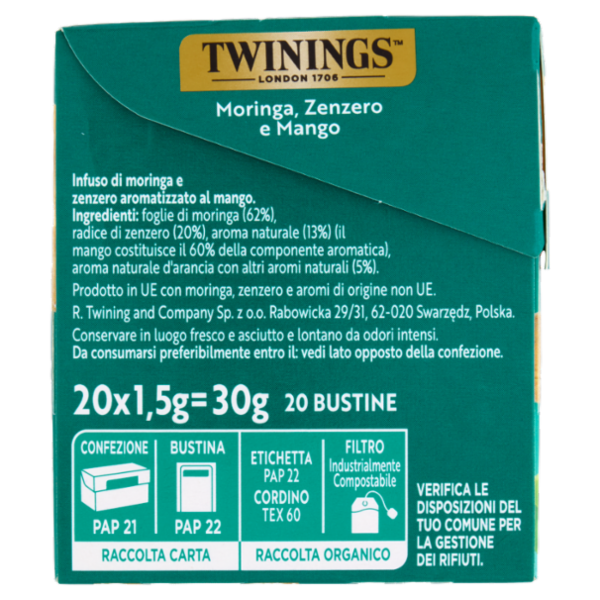 Twinings Moringa, Zenzero e Mango Infuso Sensations 20 filtri 30 g