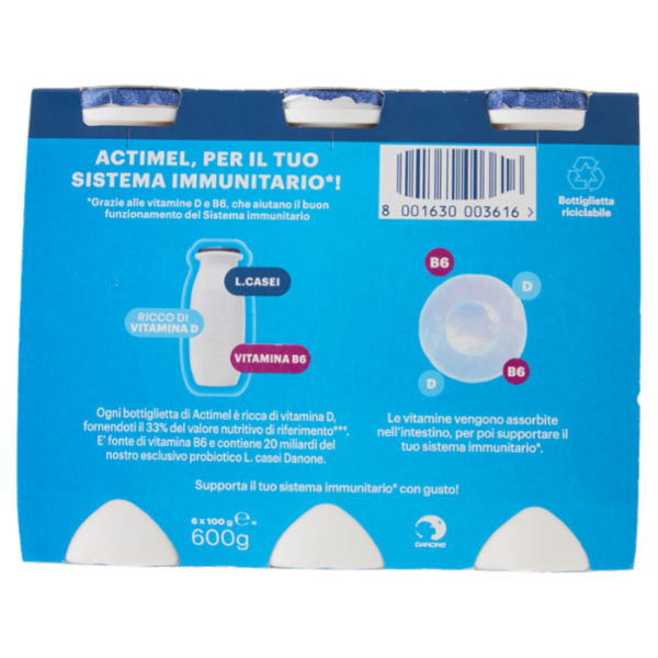 ACTIMEL, Yogurt da Bere con Vit B6 e D per il Sistema Immunitario, Bianco Naturale, 6X100G