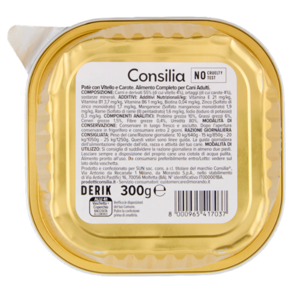 Consilia Derik Paté per Cane con Vitello e Carote 300 g