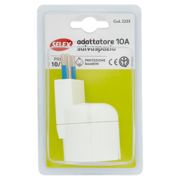 Selex Adattatore Semplice Salvaspazio Spina 10A + 1 Presa pluristandard(Ita+Ted) Bianco