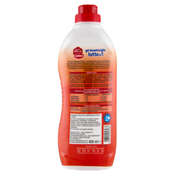 Selex Casa Bella Detersivo per Lavastoviglie Gel Tutto in 1 all'Aceto 650 ml