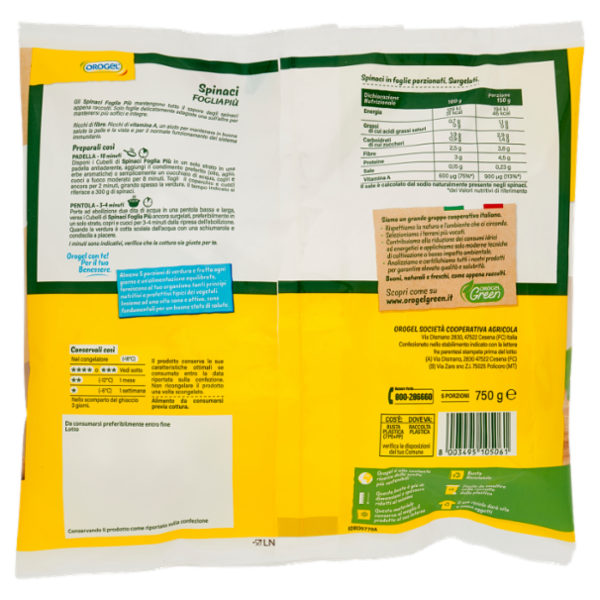 Orogel Cubello Spinaci Foglia Più Surgelati 750 g