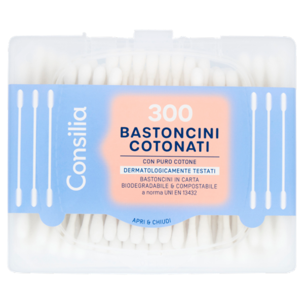 Consilia Bastoncini Cotonati Biodegradabili e Compostabili 300 pezzi