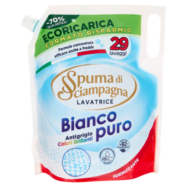 Spuma di Sciampagna Lavatrice Bianco puro Ecoricarica 1305 ml