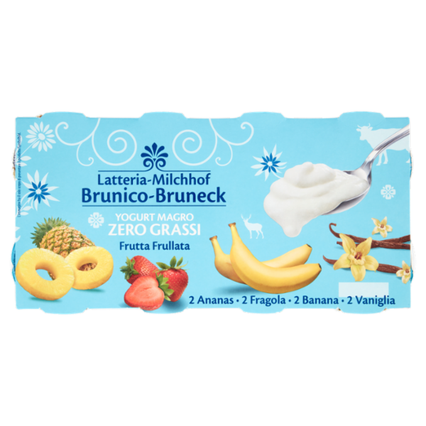 Latteria Brunico Yogurt Magro Zero Grassi 2 Ananas - 2 Fragola - 2 Banana - 2 Vaniglia 8 x 125 g