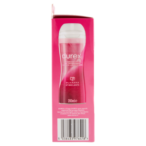 Durex Massage 2 in 1, Gel Lubrificante Intimo a Base Acqua e Gel per Massaggi, con Guaranà, 200 ml