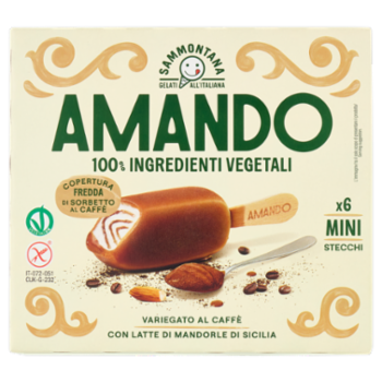 Sammontana Amando 6 Mini Stecchi Gelato Vaniglia, Variegato Al Caffè Con Copertura Al Caffè 6 x 41 g