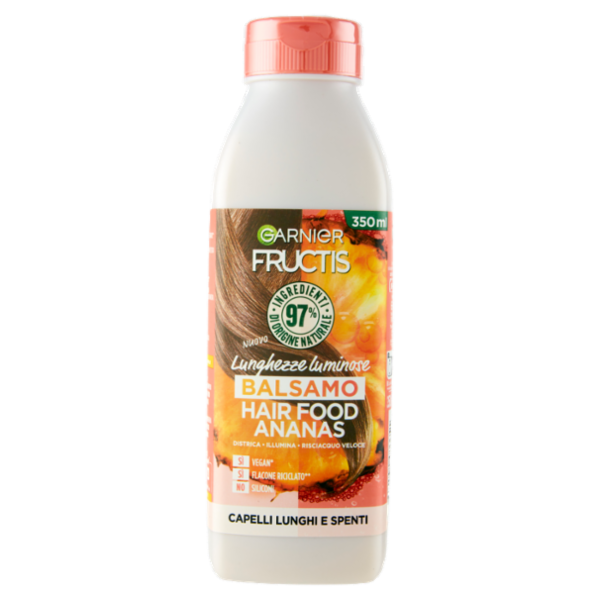 Garnier Balsamo Lunghezze Luminose Fructis Hair Food Ananas, per capelli lunghi e spenti, 350 ml