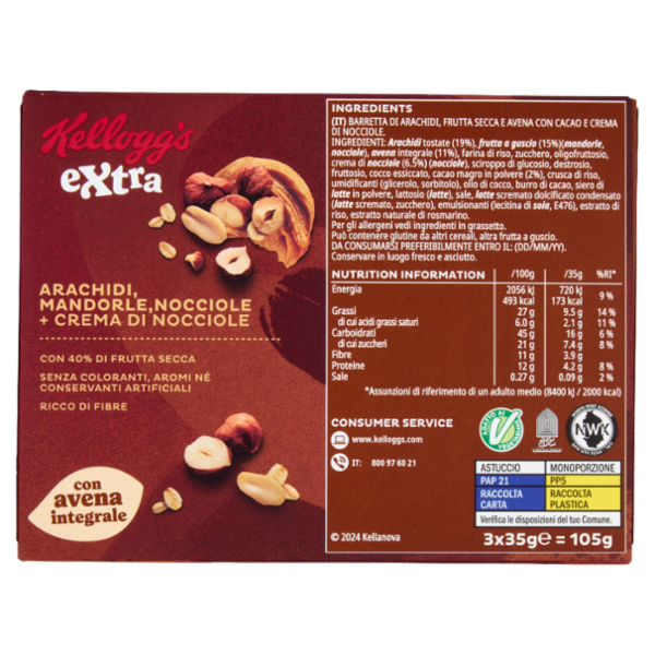 Kellogg's extra cacao e crema di nocciole 3 x 35 g