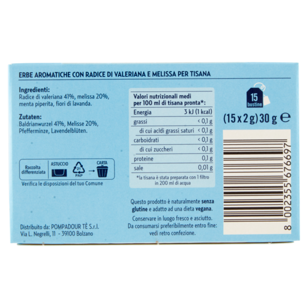 Pompadour Le Tisane Relax con Valeriana e Melissa 15 x 2 g