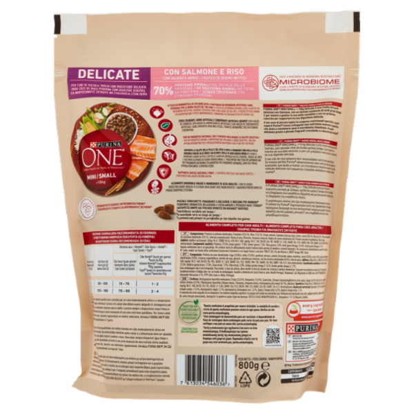PURINA ONE Mini/Small Delicate Salmone e Riso 800 g