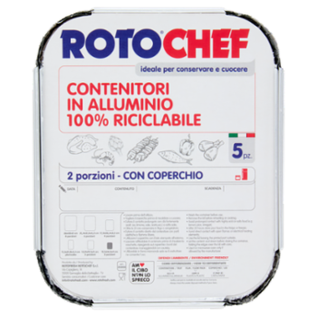 Rotochef Contenitori In Alluminio 100% Riciclabile 2 Porzioni - Con Coperchio 5 Pz
