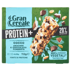 Gran Cereale Barrette Protein+ Cocco, Arachidi e Cioccolato Fondente 4 Pezzi 112g