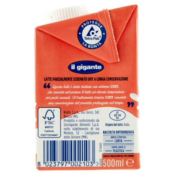 IL GIGANTE Latte UHT a Lunga Conservazione Parzialmente Scremato 500 ml