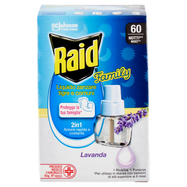 Raid Liquido Family Ricarica, 60 Notti, Lavanda, 36 ml