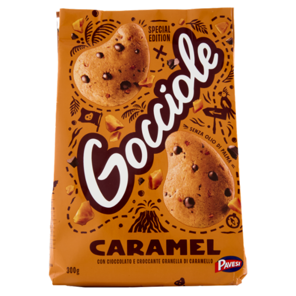 Pavesi Gocciole Caramel Biscotti con Gocce di Cioccolato e Granella di Caramello 300g