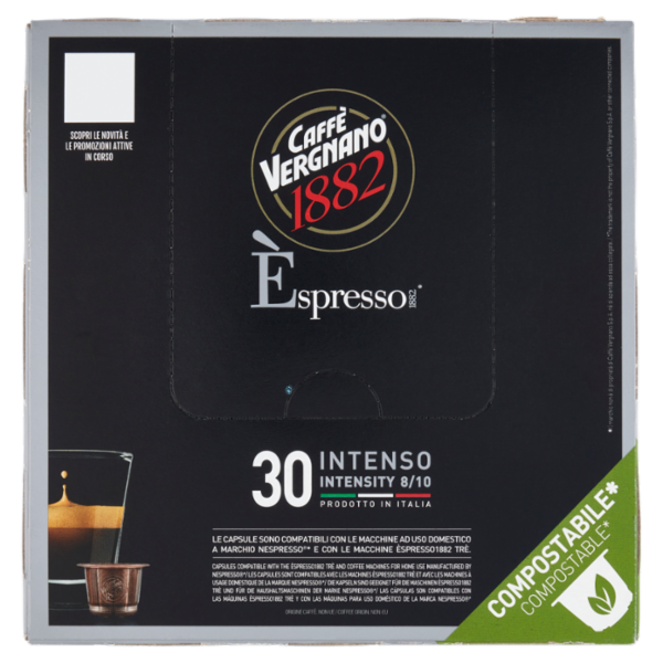 Caffè Vergnano 1882 Èspresso1882 Intenso Compostabile** Capsule Compatibili Nespresso* 30 x 5 g