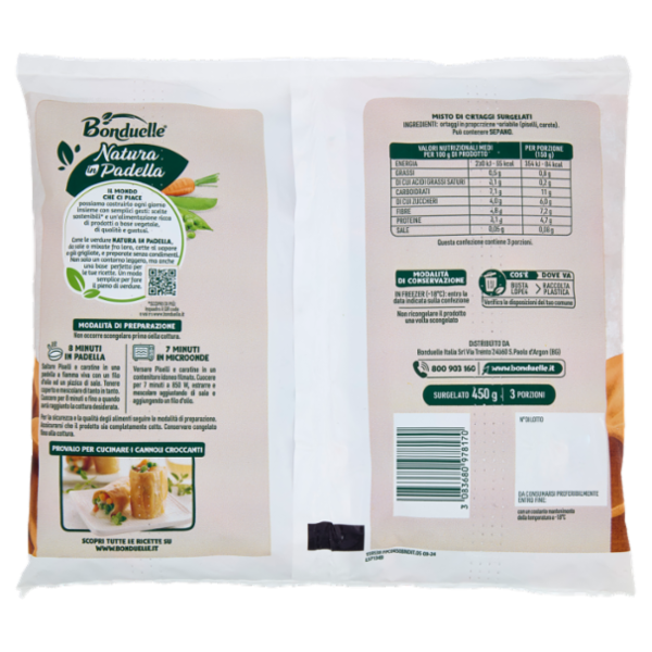 Bonduelle Natura in Padella Piselli e Carotine Surgelato 450 g