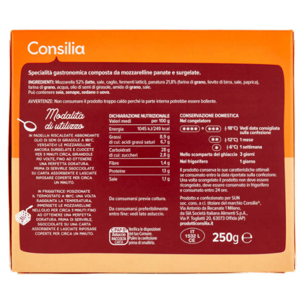 Consilia Bocconcini di Mozzarella Surgelati Panati 250 g