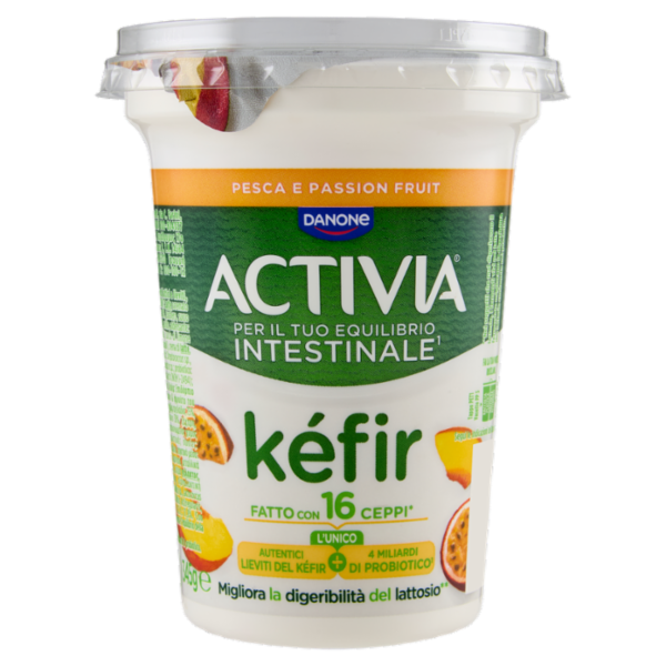 ACTIVIA Kéfir al Cucchiaio, Pesca e Passion Fruit, con Autentici Lieviti e Probiotico Bifidus, 345g