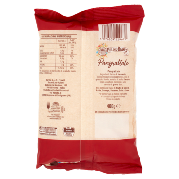 Mulino Bianco Pangrattato Ideale per Panatura e Gratinatura 400g