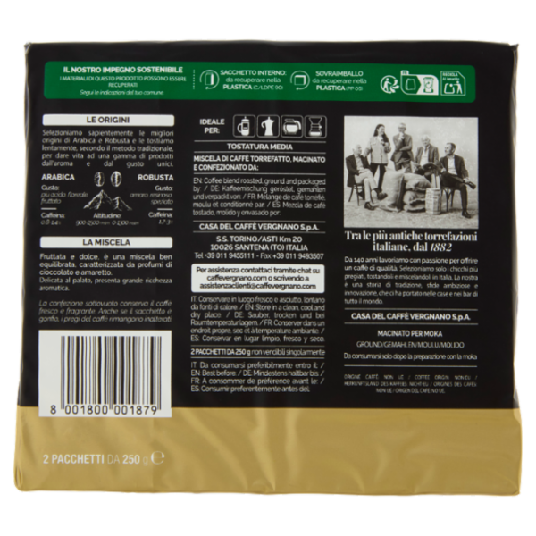 Caffè Vergnano 1882 Anticabottega Miscela Oro Macinatura Moka 2 x 250 g