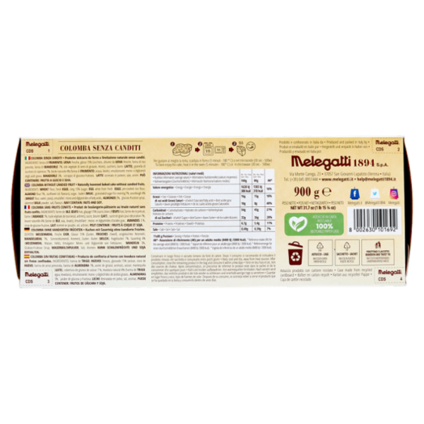 Melegatti 1894 D.co Melegatti Colomba Senza Canditi 900 g