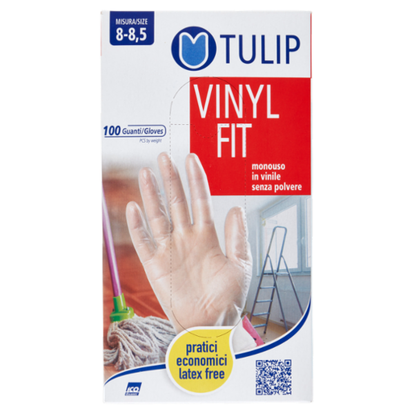 Tulip Vinyl Fit Guanti monouso in vinile senza polvere Misura 8-8,5 100 pz