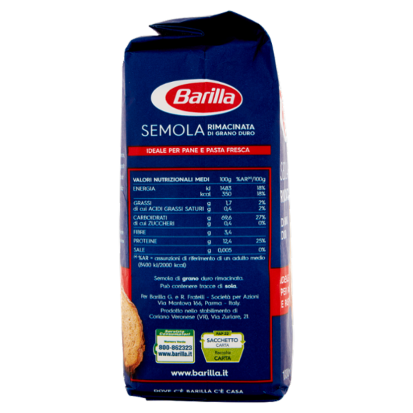 Barilla Semola Rimacinata Grano Duro Ideale per Pane e Pasta Fresca 1000g