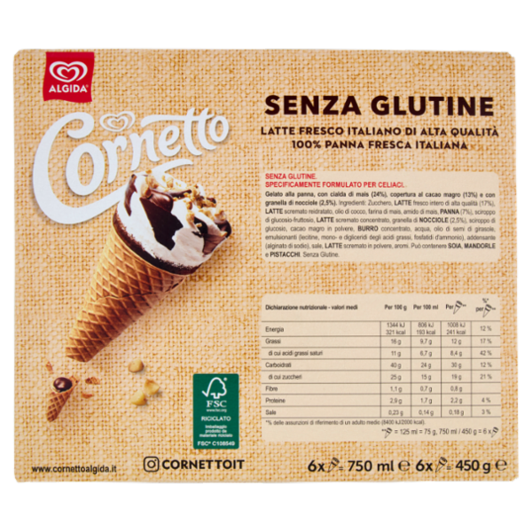 Cornetto Senza Glutine 6 x 75 g