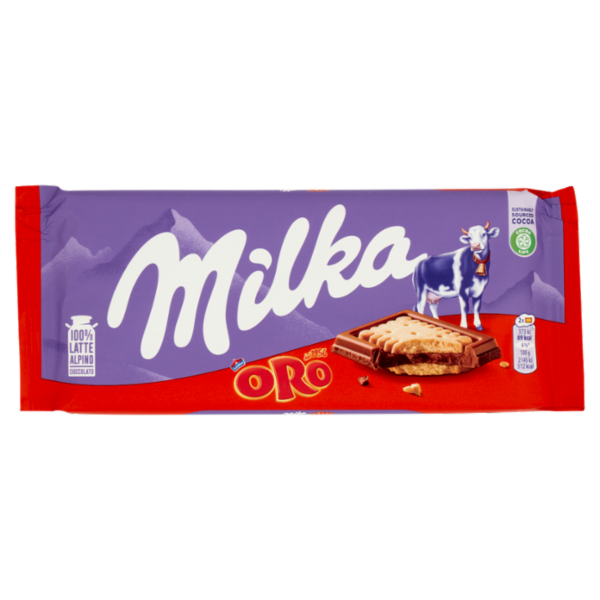 Milka Oro Sandwich, tavoletta di cioccolato al latte 100% Alpino con biscotto Oro Saiwa - 87g