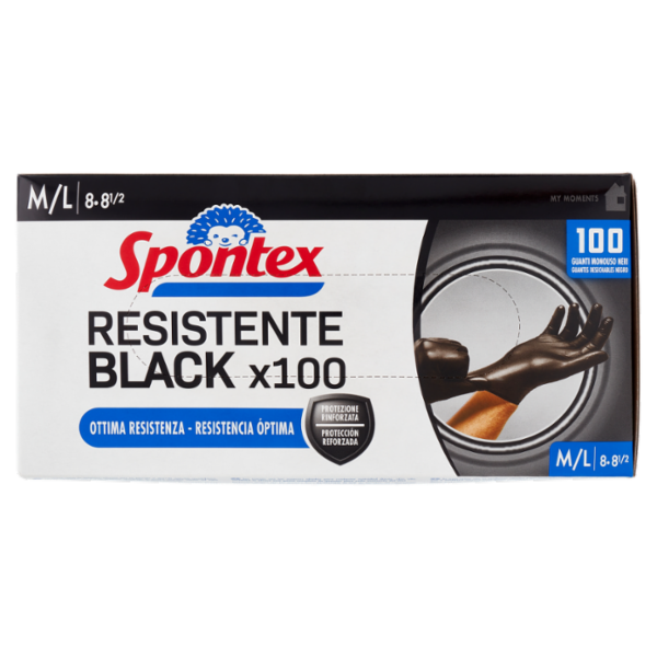 Spontex Guanti Usa&Getta Resistente Black x100 Taglia M/L