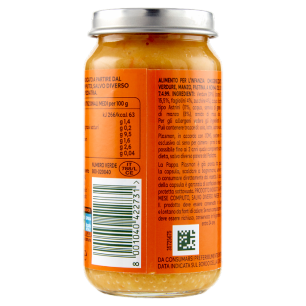 Plasmon la Pappa Verdure, Manzo e Pastina 200 g