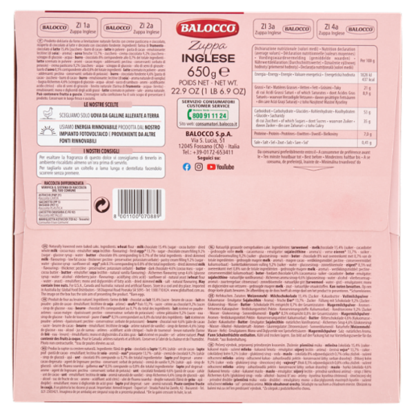 Balocco Zuppa Inglese con Creme Pasticcera e Cioccolato 650 g