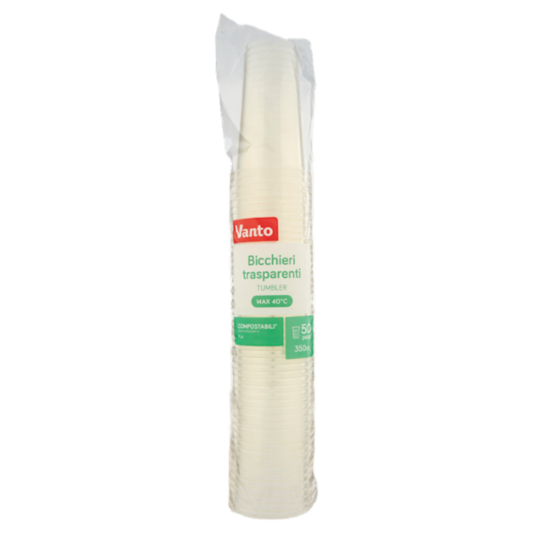Vanto Bicchieri Tumbler in PLA Trasparenti e Compostabili 350 cc 50 pezzi