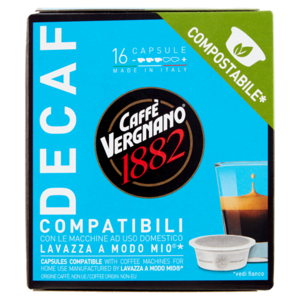 Caffè Vergnano 1882 Decaf Compostabile** Capsule Compatibili Lavazza a Modo Mio* 16 x 7,5 g