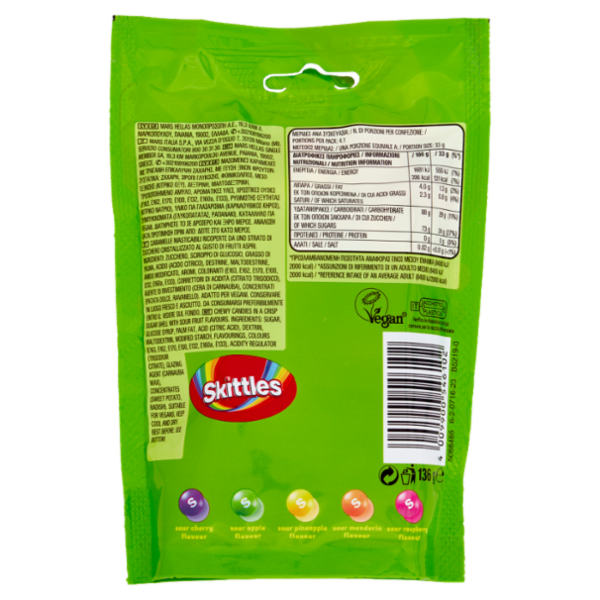 Skittles Crazy Sours, Caramelle Frizzanti Assortite al Gusto Frutta 136g