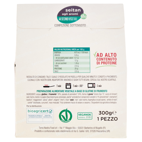 Terranostra Vegan Linea Secondi Vegetali seitan agli aromi Bio 300 g