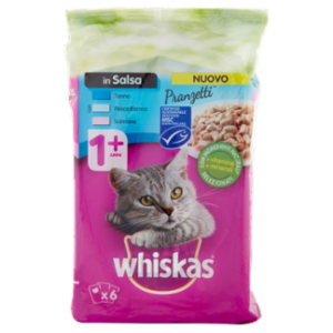 Whiskas Pranzetti Cibo Umido Gatto In Salsa 1+ Anni Con Tonno Pesce Bianco Salmone 6 x 50 g