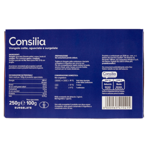 Consilia Vongole Cotte e Sgusciate Surgelate 250 g