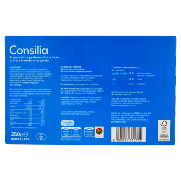 Consilia Filetto di Orata con Patate, Olive, Capperi e Pomodorini Surgelato 250 g