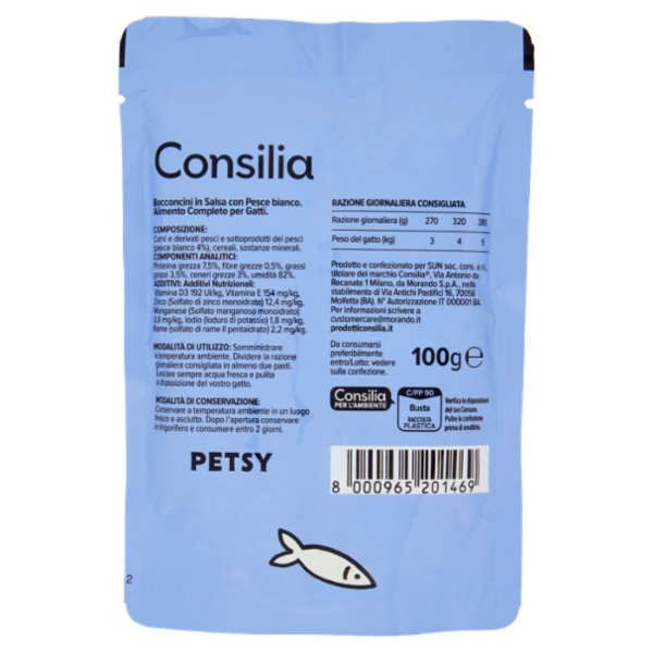 Consilia Petsy Bocconcini per Gatto in salsa con Pesce Bianco dell'Oceano 100 g